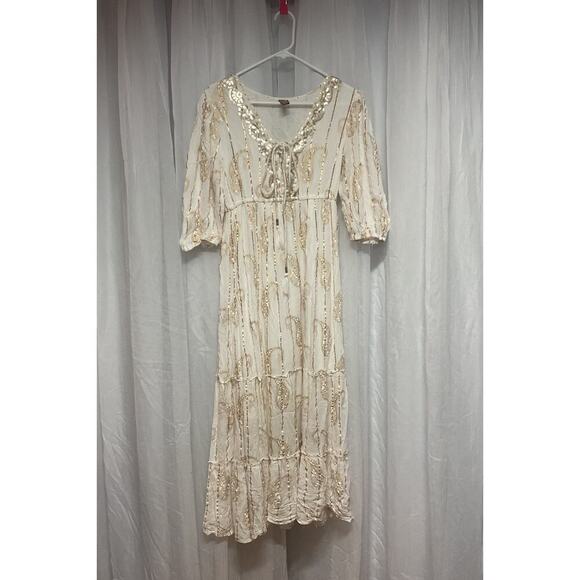 Me 2 Magic Fairy Maxi Dress Boho Embroidered Sequins Lagom Indie Cottagecore Med - Picture 1 of 11